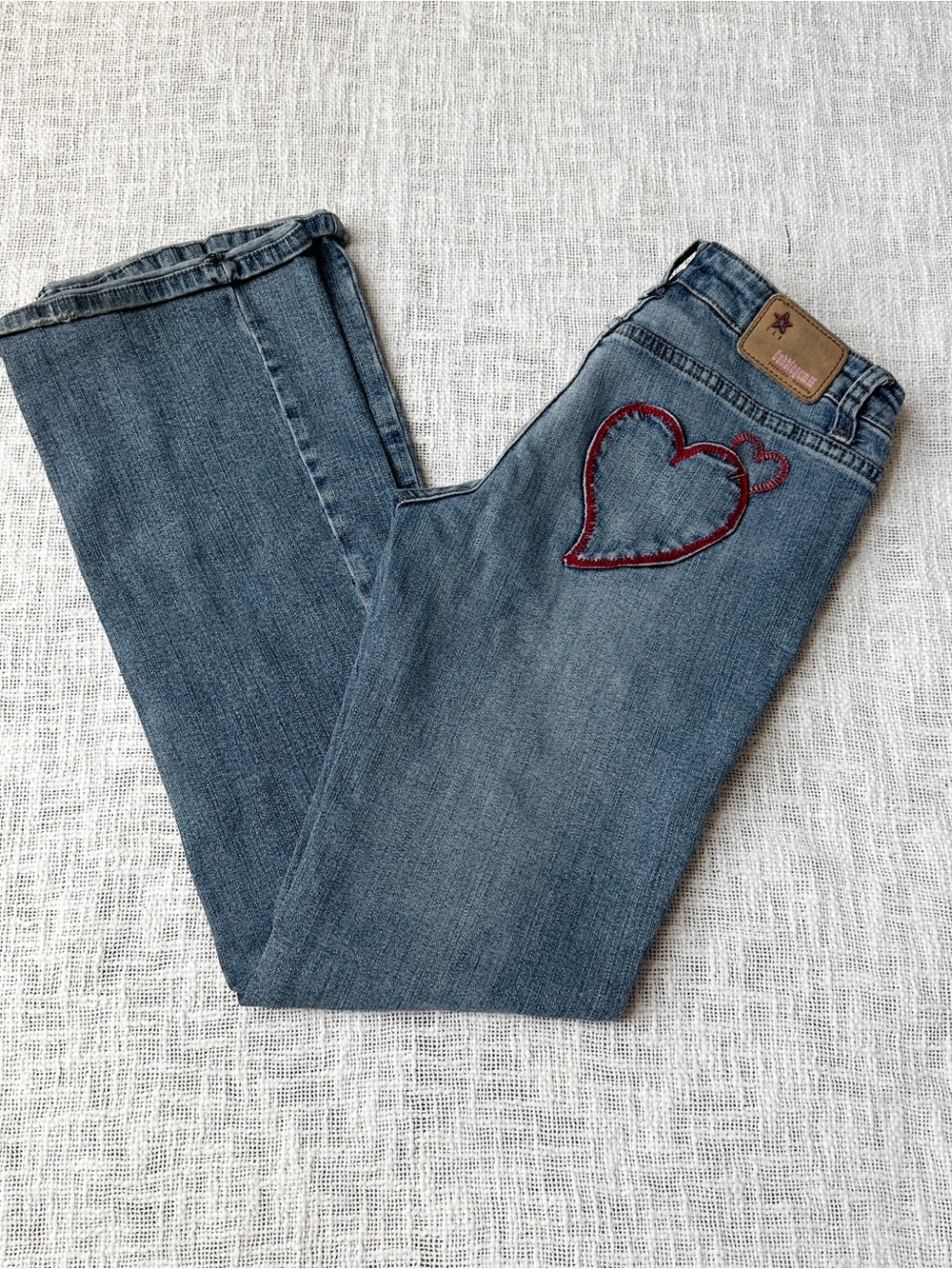 Vintage Y2K Bubblegum Embroidered Heart Low Rise Jeans π©· Size 5/6
